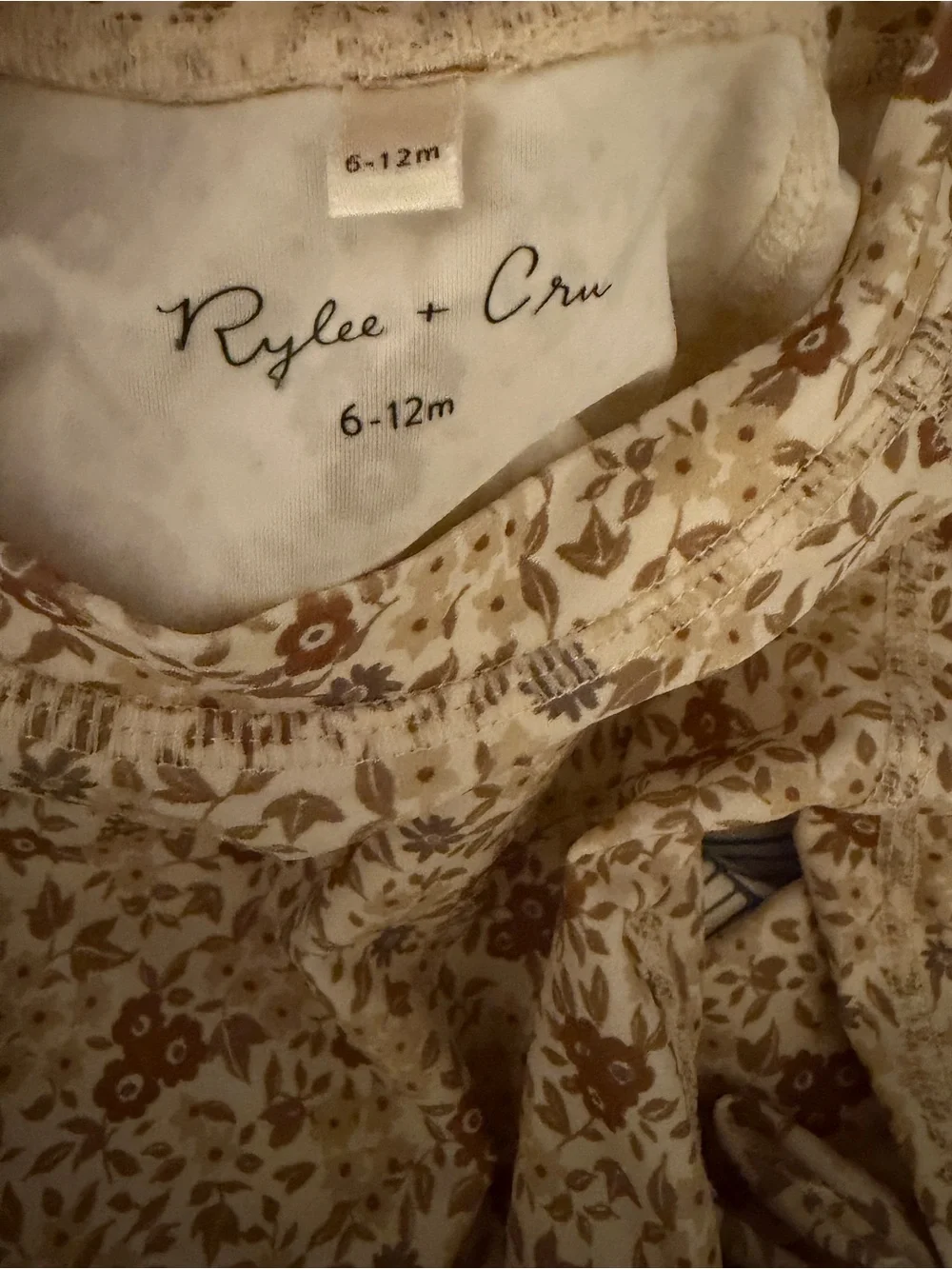 Rylee + Cru Brown Floral Long-Sleeve Rashguard with Rust Ruffle Bottom